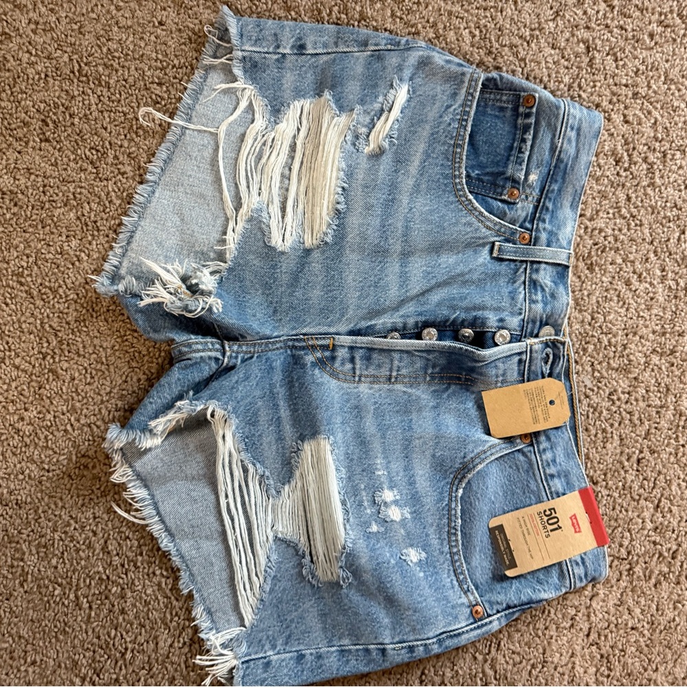 Levi's Light Blue Ripped Denim Shorts